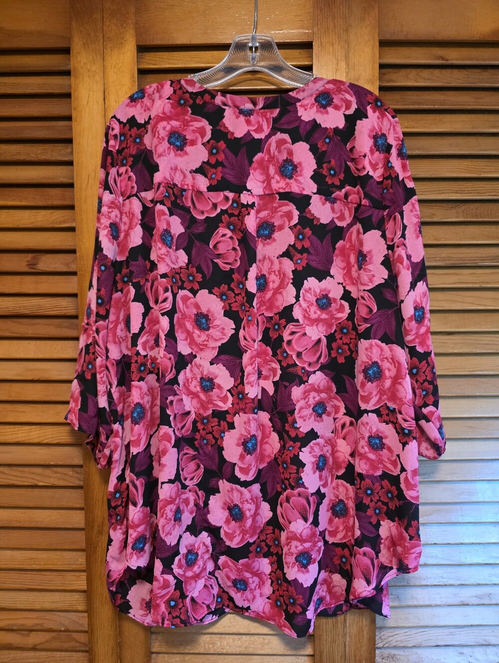 Worthington Pink Black Floral Roll Tab Sleeve Blouse 3X - Picture 3 of 16